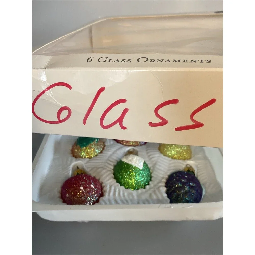 Vintage Christmas Glass Fruit Ornament Set of 6 Glittered 2002 Target Pear Apple
